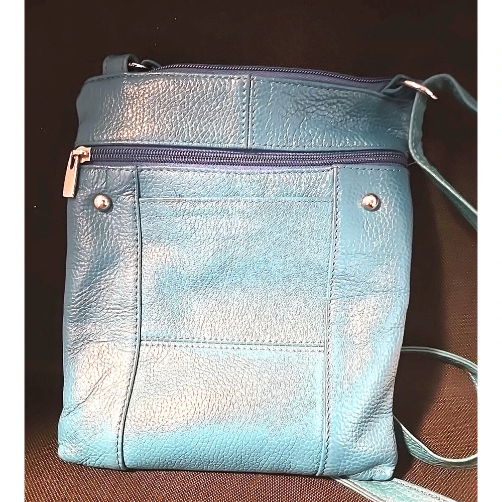 Genuine Cross Body Purse Bag, Multi-Pocket Teal Aqua Blue